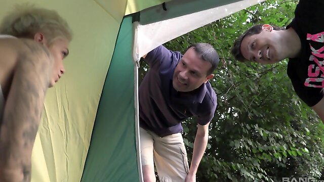 Short haired Mila Milan gets fucked in her tent during a camping trip