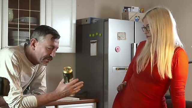 Curvy German blonde fucks older man