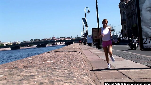 Russian blonde Olga meets BBC while jogging