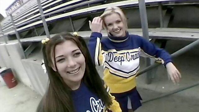 Reality shoot of cheerleader pussy getting drilled with strapon