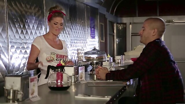 Raunchy waitress Jessa Rhodes gets fucked at the bar