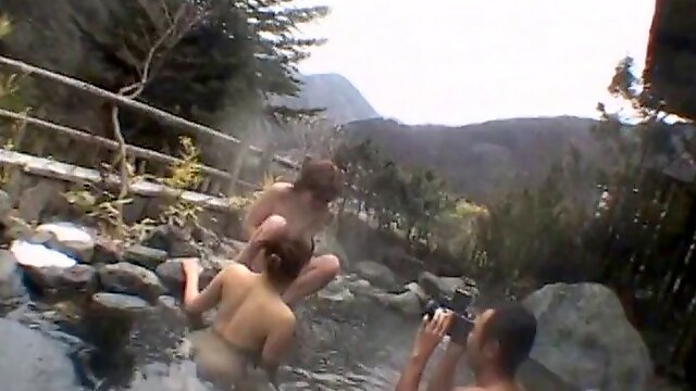Asian lesbians in the outdoor steam baths for sex