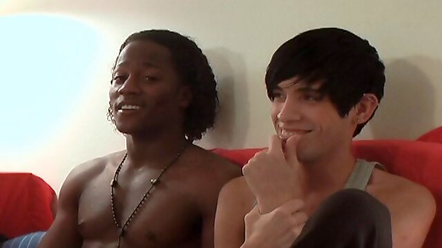 Ebony-skinned gay guy with a sexy body enjoying a hardcore interracial fuck