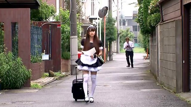 Naughty Japanese maid cleans mens hard pipes like a pro