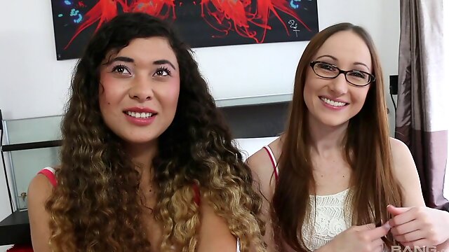 Nerdy girl in glasses gives oral sex to her lesbian girlfriend