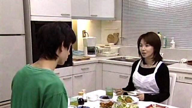 Japanese housekeeper does the dishes then works his cock