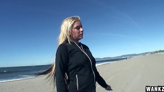 Playing with big tits at the beach and fucking her hole at home