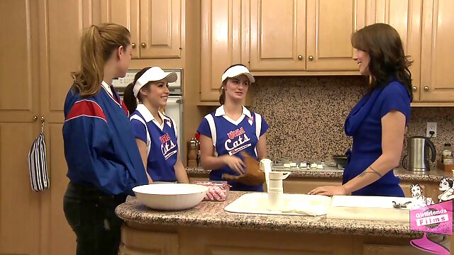 College softball players round the bases during a lesbian hook up