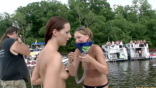 Topless amateur cowgirl partying on a boat hardcore