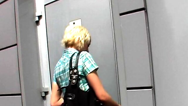 An innocent blonde sucks a strangers cock in a gas station bathroom