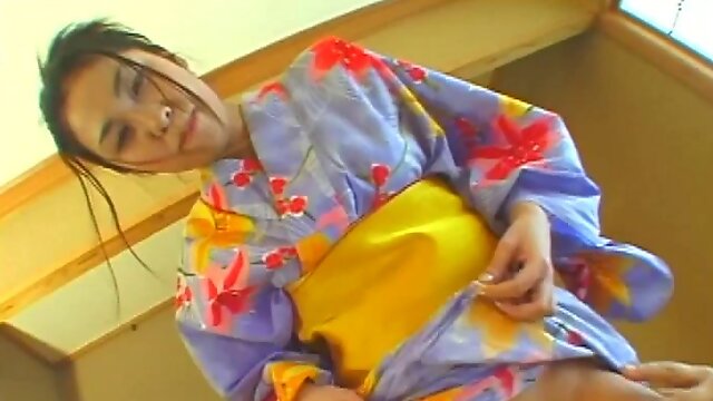 Japanese slut in a kimono getting banged by two dudes (uncensored)