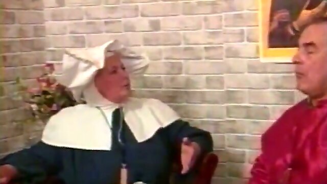 Naughty mature nun gets spanked by an old man indoors