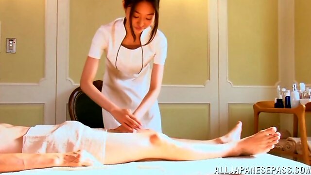 Naughty asian nurse Iroha Natsume enjoys body licking and cock sucking