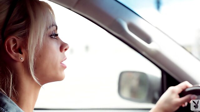 Blonde In Leather Lingerie Strips To Show Shaved Pussy And Tits