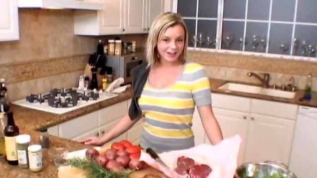 Dazzling Blonde With A Food Fetish Busy In The KItchen