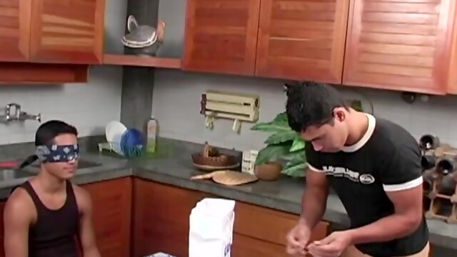 Two handsome Latin gays fuck each other in a kitchen