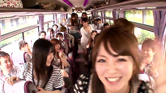 Crazy Orgy in a Moving Bus with Cock Sucking and Riding Japanese Sluts