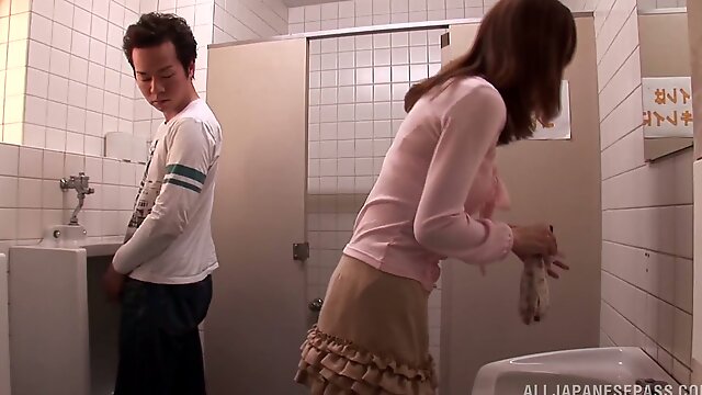 Cute Asian Babe Gets A Ride In The Uni Sex Toilets