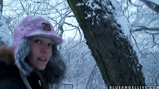 Gorgeous Blonde Blue Angel Having Some Fun in the Snow