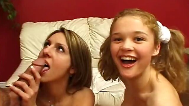 Two hot sluts suck Peter Norths dick and get cum on their faces