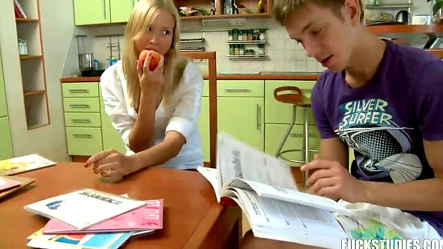 Blonde Teen Riding Her Classmates Hard Cock As They Do Homework