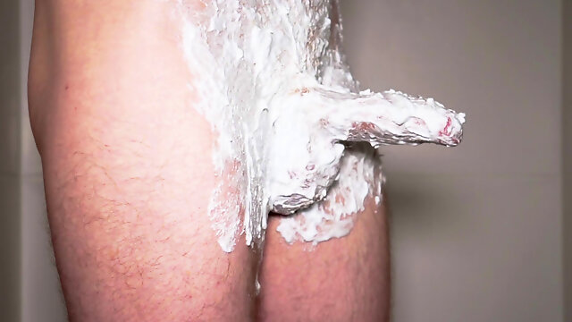 Shaving Cream Play in the shower with Uncut Readhead Cock