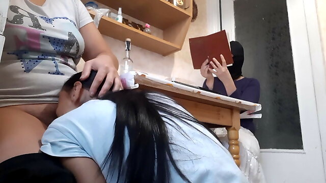 While my girlfriend is reading a book, roommate licks pussy 