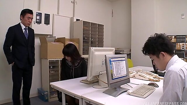 Japanese office girl gets her fur burger licked and dicked