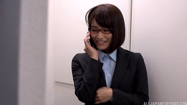 Clothed Japanese office babe is set to take her dose of cock