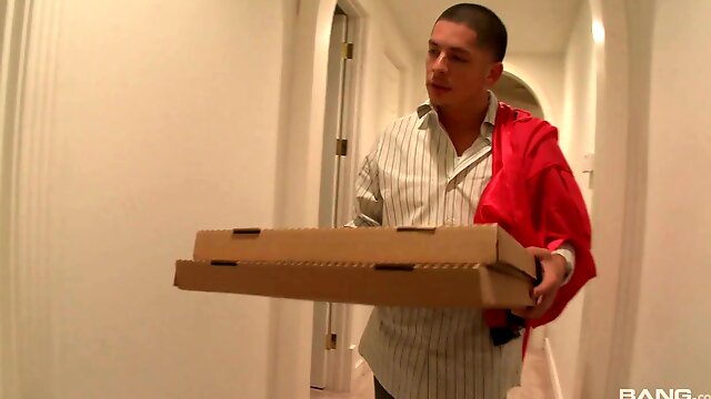 Pizza guy hard fucks married wife and cums inside her