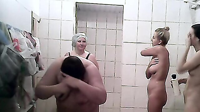 Chubby babes are getting naked in the shower