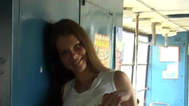 Teen flashes her tits on public bus