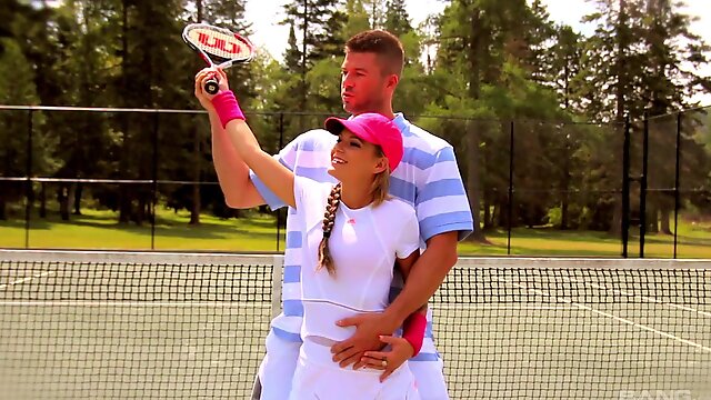 Sexy babe Kathy Rose enjoys getting fucked on the tennis court