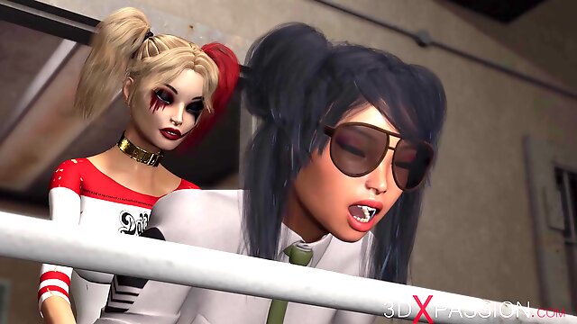 Rough sex in prison! Harley Quinn fucks hard a female prison guard