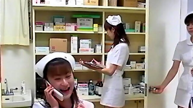 Small tits Japanese nurses take off their panties to have sex