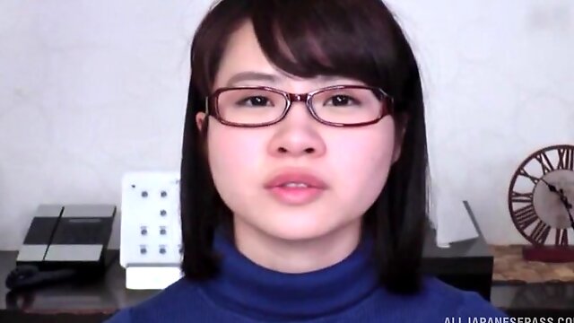 Japanese amateur with glasses moans while getting fingered