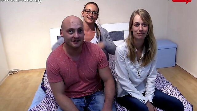 Young skinny babe has her first threesome experience