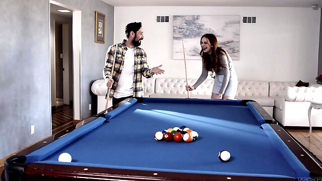 Redhead chick Maya Kendrick lost in a pool game and gets fucked