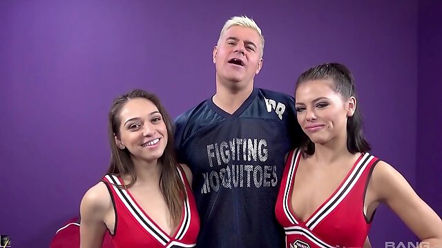 Cheerleaders Sara Luvv and Adriana Chechik in FFM threesome