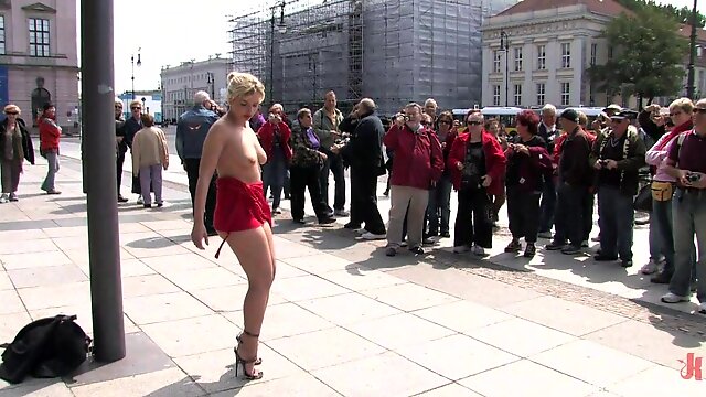 Cum thirsty blonde whore Kitty tied up in public and humiliated