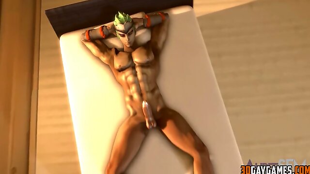 Hot muscular warrrior jerking off his dick while Soldier from Overwatch does it the same