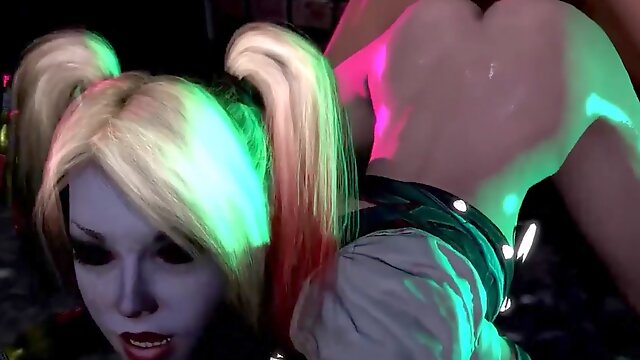 Hot ass blonde slut Harley Quinn hammered in the wet cunt and mouth by lots of gang dudes