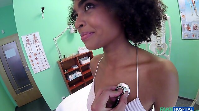Stunning ebony is ready to show her fucking skills to her doctor