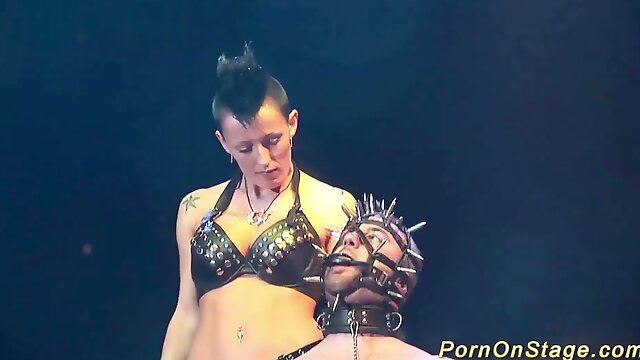 Extreme bdsm fetish show on european public sex fair porn stage