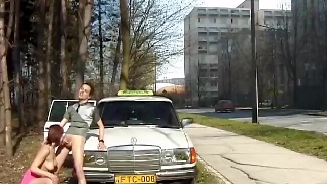 Cute teen enjoys deep anal sex on public street by her taxi driver