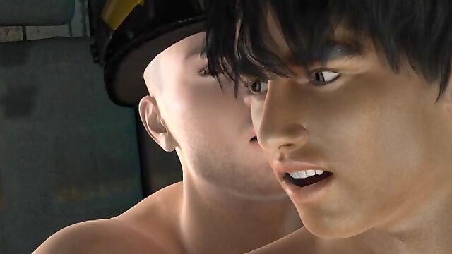 Muscular 3D cartoon hunk gets fucked in the ass by a fireman