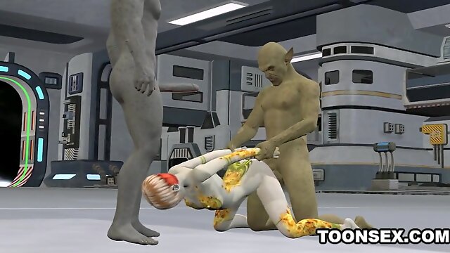 3D Cartoon Alien Vixen Getting a Double Teaming