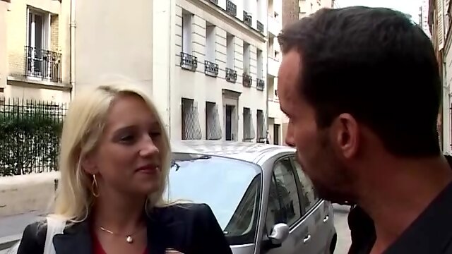 Hot blonde french babe picked up from street for her first anal video tape
