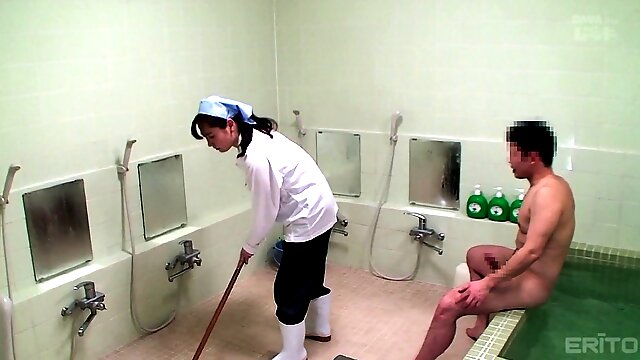 Japanese cleaning lady receives a pretty good doggy style pounding