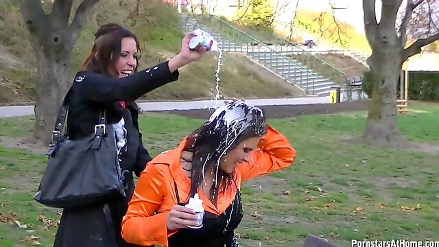 Girls have a picnic in the park that turns into a sexy food fight